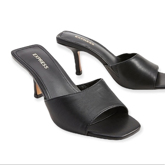 EXPRESS Black Square Toe Slide Heeled Sandals 9 NWT - Picture 1 of 4